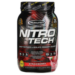 Muscletech, Nitro-Tech, Whey Isolate + Lean Musclebuilder, Strawberry, 2 lbs (907 g)