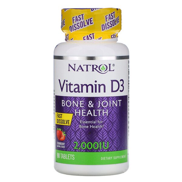 Natrol, Vitamin D3, Fast Dissolve, Strawberry, 2,000 IU, 90 Tablets