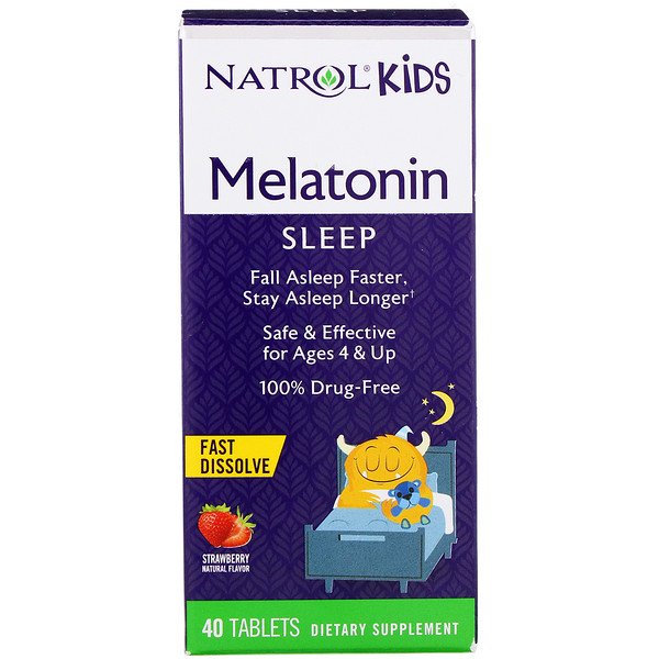 Natrol, Kids, Melatonin, Ages 4 & Up, Strawberry, 40 Tablets