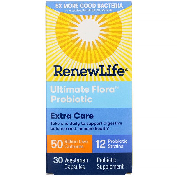 Renew Life, Ultimate Flora Probiotic, Extra Care, 50 Billion Live Cultures, 30 Vegetarian Capsules