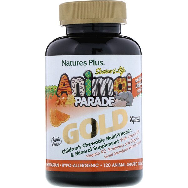 Nature's Plus, Source of Life, Animal Parade Gold, Children's Chewable Multi-Vitamin & Mineral Supplement, Natural Orange Flavor, 120 Animal Shaped Tablets
