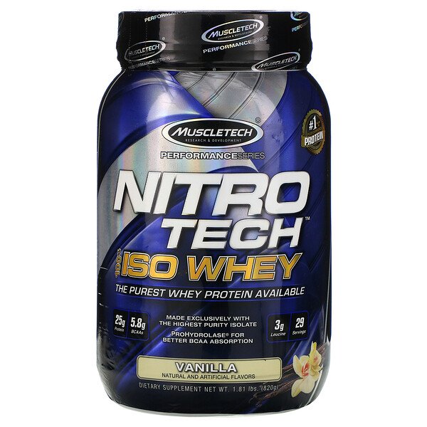 Muscletech, NitroTech, 100% ISO Whey, Vanilla, 1.81 lbs (820 g)