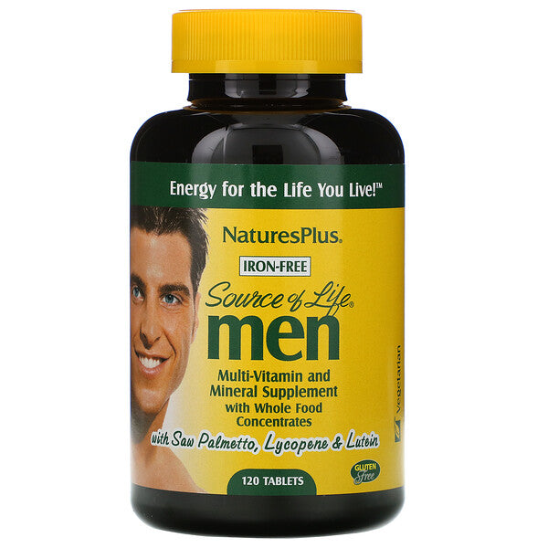 Nature's Plus, Source of Life, Men, Multi-Vitamin and Mineral Supplement with Whole Food Concentrates, Iron-Free, 120 Tablets
