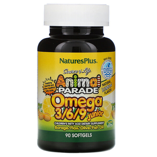 Nature's Plus, Source of Life, Animal Parade, Omega 3/6/9 Junior, Natural Lemon Flavor, 90 Softgels