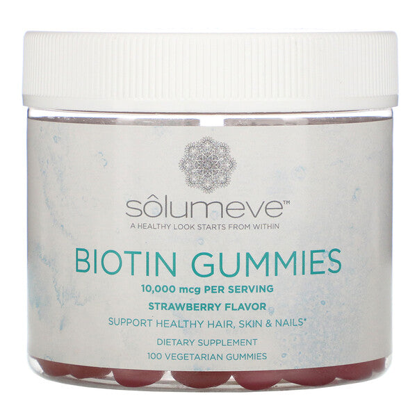 Solumeve, Biotin Gummies, Gelatin Free, Strawberry Flavor, 100 Vegetarian Gummies