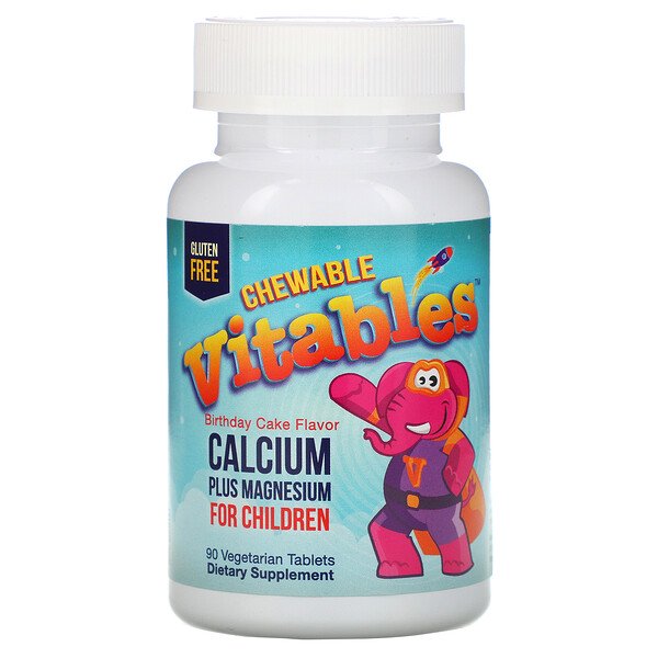 Vitables, Chewable Calcium Plus Magnesium for Children, Birthday Cake Flavor, 90 Vegetarian Tablets