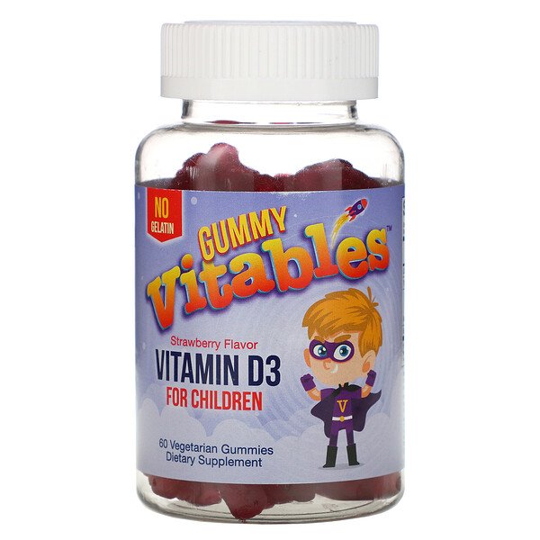 Vitables, Gummy Vitamin D3 for Children, Strawberry Flavor, 60 Vegetarian Gummies