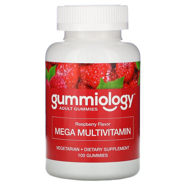 Gummiology, Adult Mega Multivitamins Gummies, Natural Raspberry Flavor, 100 Vegetarian Gummies