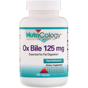 Nutricology, Ox Bile, 125 mg, 180 Vegicaps