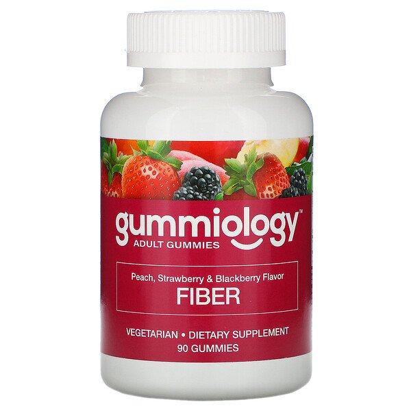 Gummiology, Adult Fiber Gummies, Natural Peach, Strawberry, & Blackberry Flavors, 90 Vegetarian Gummies