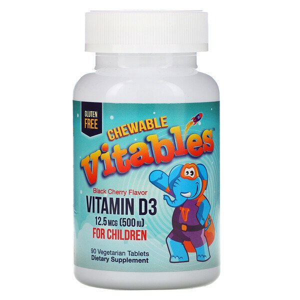 Vitables, Vitamin D3 Chewable for Children, Black Cherry Flavor, 12.5 mcg (500 IU), 90 Vegetarian Tablets