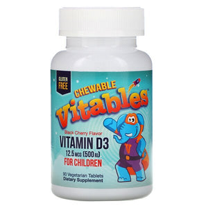 Vitables, Vitamin D3 Chewable for Children, Black Cherry Flavor, 12.5 mcg (500 IU), 90 Vegetarian Tablets