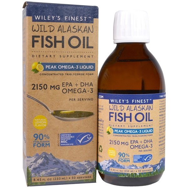 Wiley's Finest, Wild Alaskan Fish Oil, Peak Omega-3 Liquid, Natural Lemon Flavor, 2,150 mg, 8.45 fl oz (250 ml)