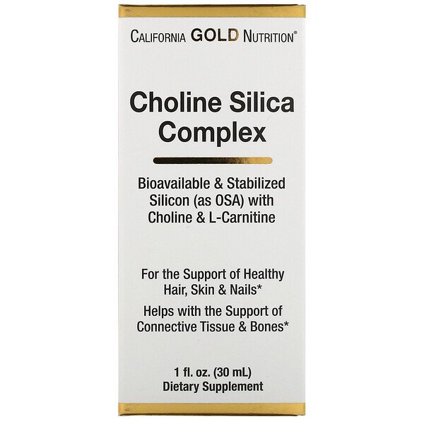 California Gold Nutrition, Choline Silica Complex, Bioavailable & Stabilized Silicon (as OSA) Collagen Support, 1 fl oz (30 ml)