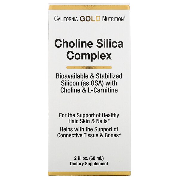 California Gold Nutrition, Choline Silica Complex, Bioavailable Collagen Support for Hair, Skin & Nails, 2 fl oz (60 ml)