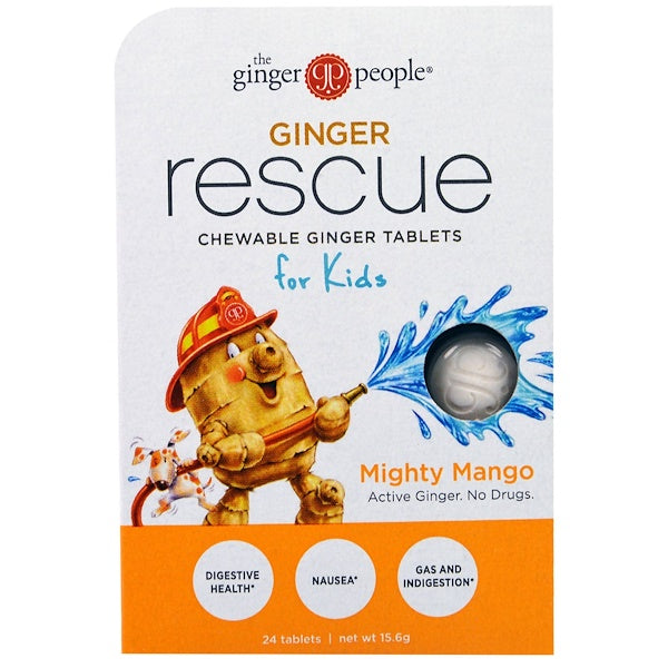 The Ginger People, Ginger Rescue, Chewable Ginger Tablets for Kids, Mighty Mango, 24 Tablets (15.6 g)