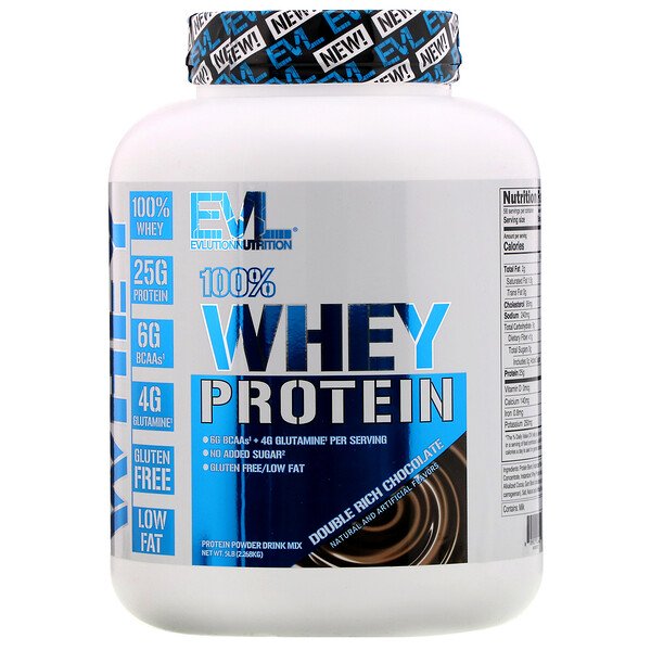 EVLution Nutrition, 100% Whey Protein, Double Rich Chocolate, 5lb (2.268 kg)