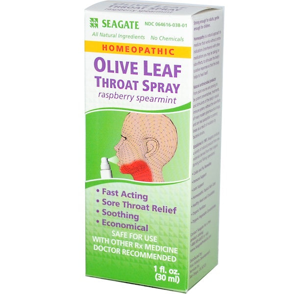 Seagate, Olive Leaf Throat Spray, Raspberry Spearmint, 1 fl oz (30 ml)