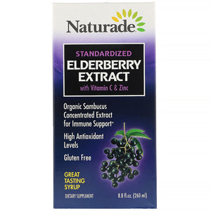 Naturade, Standardized Elderberry Extract Syrup with Vitamin C & Zinc, 8.8 fl oz (260 ml)