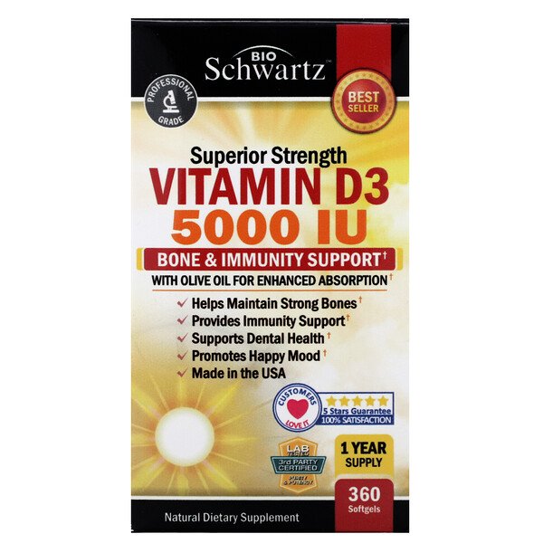 BioSchwartz, Superior Strength Vitamin D3, 5,000 IU, 360 Softgels