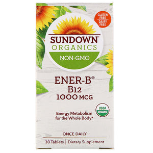 Sundown Organics, Ener-B, B12, 1,000 mcg, 30 Tablets