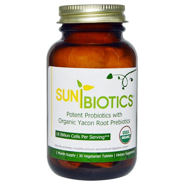 Sunbiotics, Organic, Potent Probiotics with Organic Yacon Root Prebiotics, 30 Vegetarian Tablets