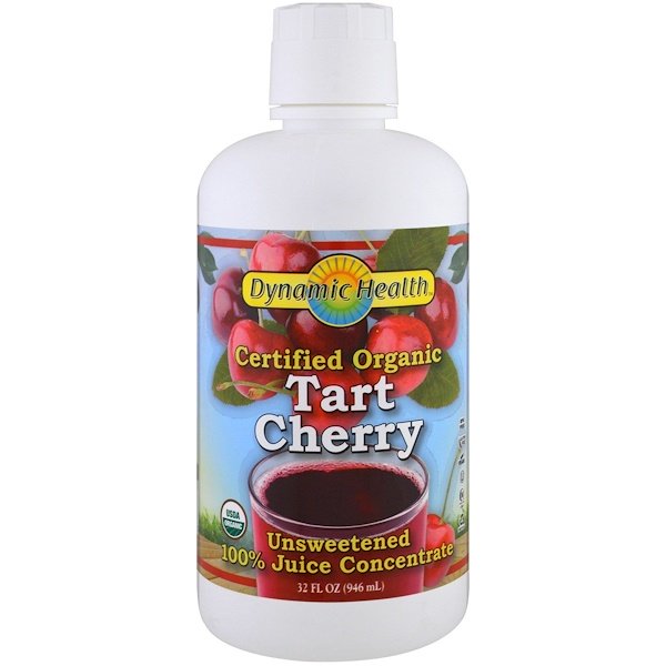 Dynamic Health  Laboratories, Certified Organic Tart Cherry, 100% Juice Concentrate, Unsweetened, 32 fl oz (946 ml)