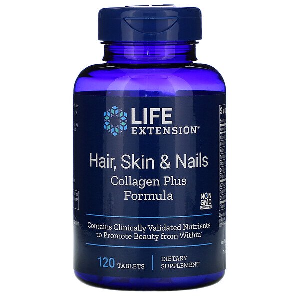 Life Extension, Hair, Skin & Nails, Collagen Plus Formula, 120 Tablets