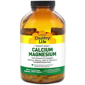 Country Life, Target-Mins Calcium Magnesium with Vitamin D Complex, 360 Vegan Capsules