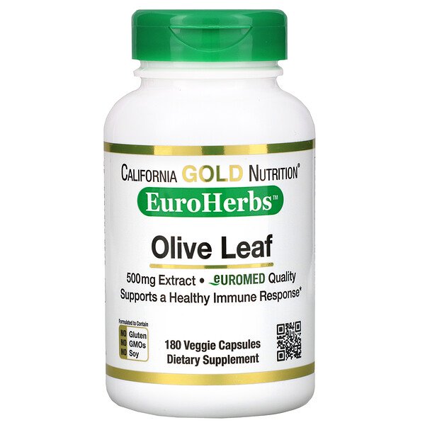 California Gold Nutrition, Olive Leaf Extract, EuroHerbs, European Quality, 500 mg, 180 Veggie Capsules