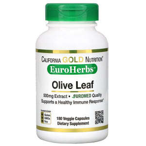 California Gold Nutrition, Olive Leaf Extract, EuroHerbs, European Quality, 500 mg, 180 Veggie Capsules