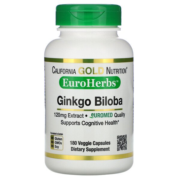 California Gold Nutrition, Ginkgo Biloba Extract, EuroHerbs, European Quality, 120 mg, 180 Veggie Capsules