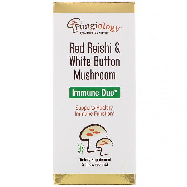 California Gold Nutrition, Fungiology, Red Reishi & White Button Mushroom, Immune Duo, 2 fl oz (60 ml)