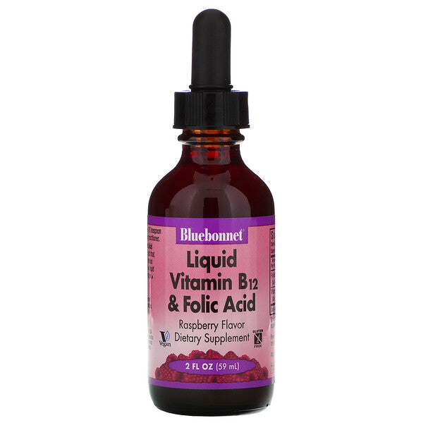 Bluebonnet Nutrition, Liquid Vitamin B-12 & Folic Acid, Natural Raspberry Flavor, 2 fl oz (59 ml)