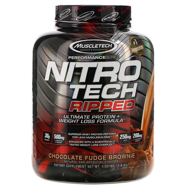 Muscletech, Nitro Tech Ripped, Ultimate Protein + Weight Loss Formula, Chocolate Fudge Brownie, 4 lbs (1.81 kg)