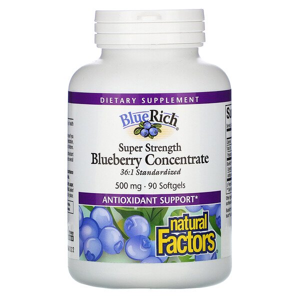 Natural Factors, BlueRich, Super Strength, Blueberry Concentrate, 500 mg, 90 Softgels