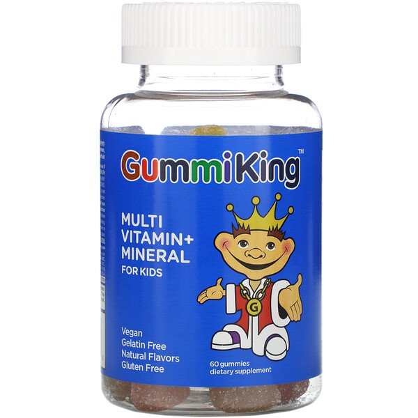 GummiKing, Multi-Vitamin + Mineral for Kids, Strawberry, Orange, Lemon, Grape, Cherry and Grapefruit, 60 Gummies