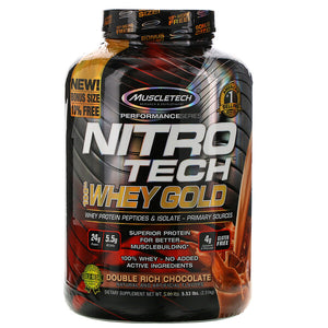 Muscletech, Nitro Tech, 100% Whey Gold, Whey Protein Powder, Double Rich Chocolate, 5.53 lbs (2.51 kg)