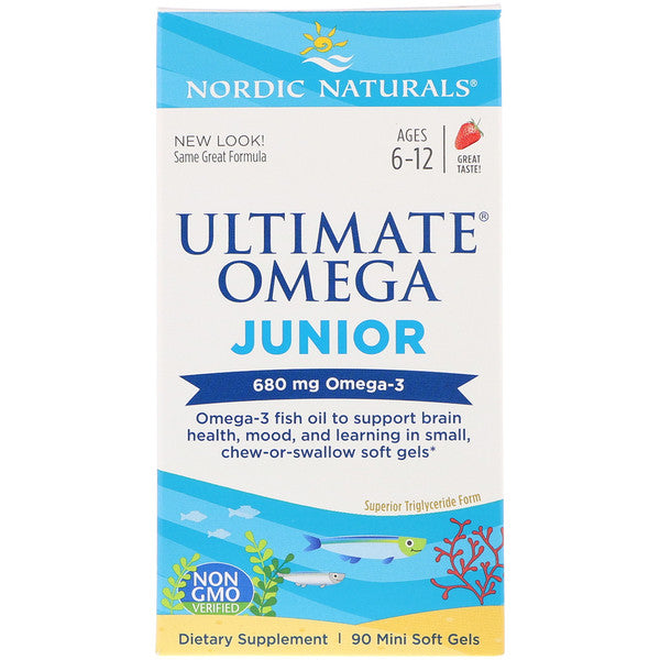 Nordic Naturals, Ultimate Omega Junior,  Ages 6-12, Strawberry, 680 mg, 90 Mini Soft Gels