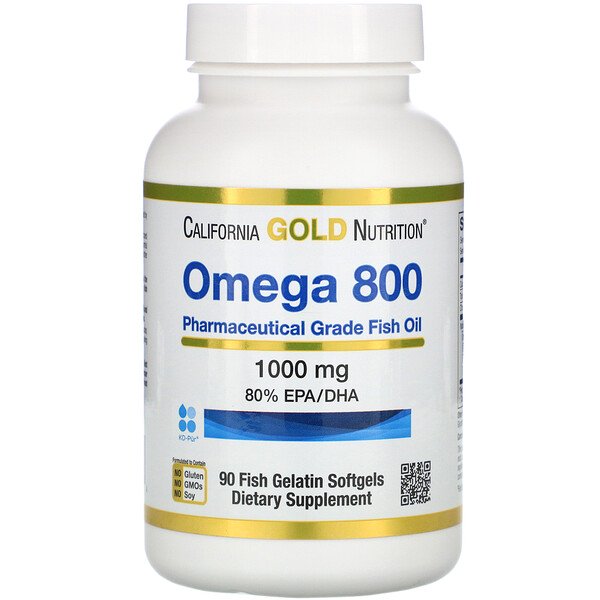 California Gold Nutrition, Omega 800 by Madre Labs, Pharmaceutical Grade Fish Oil, 80% EPA/DHA, Triglyceride Form, 1000 mg, 90 Fish Gelatin Softgels