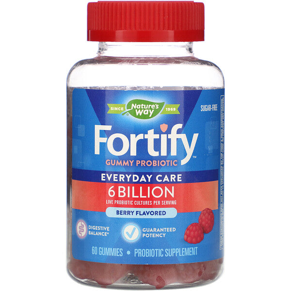 Nature's Way, Fortify Gummy Probiotic, Sugar-Free, Berry Flavored, 6 Billion, 60 Gummies