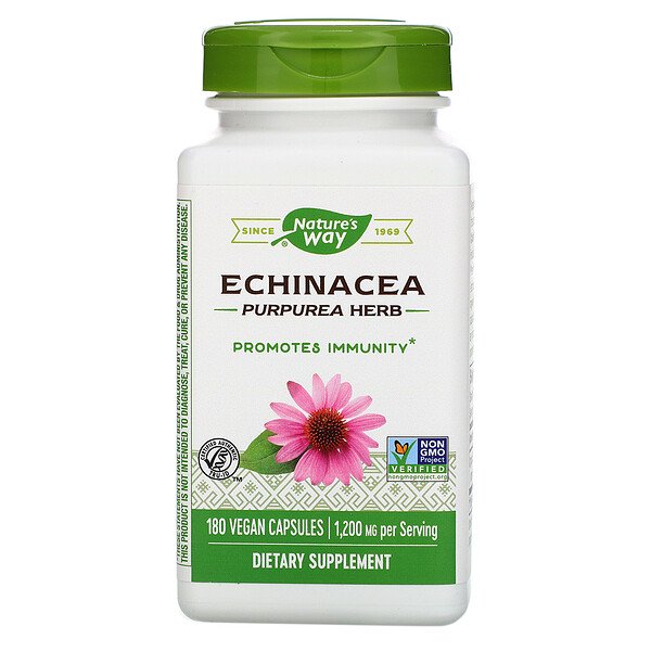 Nature's Way, Echinacea Purpurea Herb, 1,200 mg, 180 Vegan Capsules