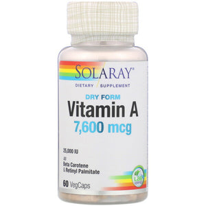 Solaray, Dry Form Vitamin A, 7,600 mcg, 60 VegCaps