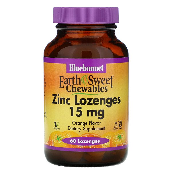 Bluebonnet Nutrition, EarthSweet, Zinc Lozenges, Natural Orange Flavor, 15 mg, 60 Lozenges