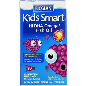 Bioglan, Kids Smart, Hi DHA-Omega 3 Fish Oil, Great Tasting Fruit Flavor, 30 Chewable Burstlets