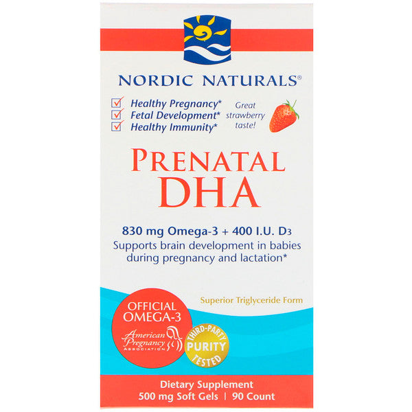 Nordic Naturals, Prenatal DHA, Strawberry, 500 mg, 90 Soft Gels