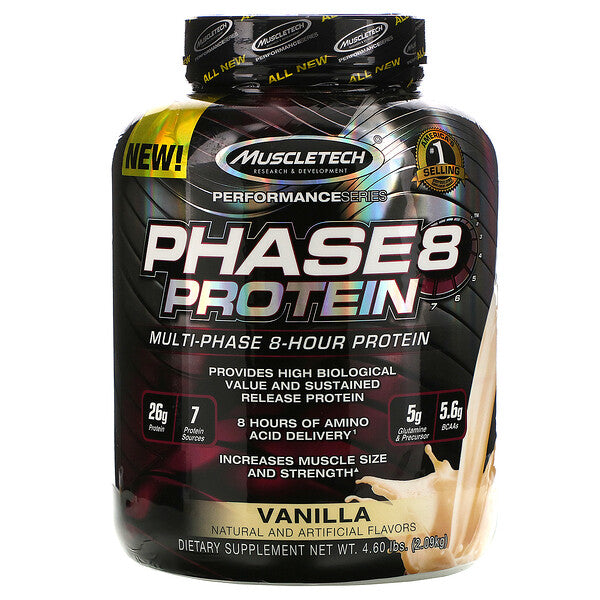 Muscletech, Performance Series, Phase8, Multi-Phase 8-Hour Protein, Vanilla, 4.60 lbs (2.09 kg)