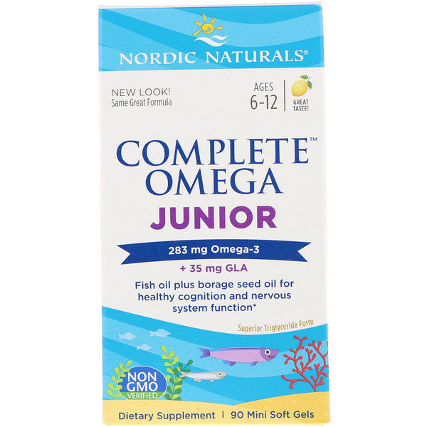 Nordic Naturals, Complete Omega Junior, Ages 6-12, Lemon, 283 mg, 90 Mini Soft Gels