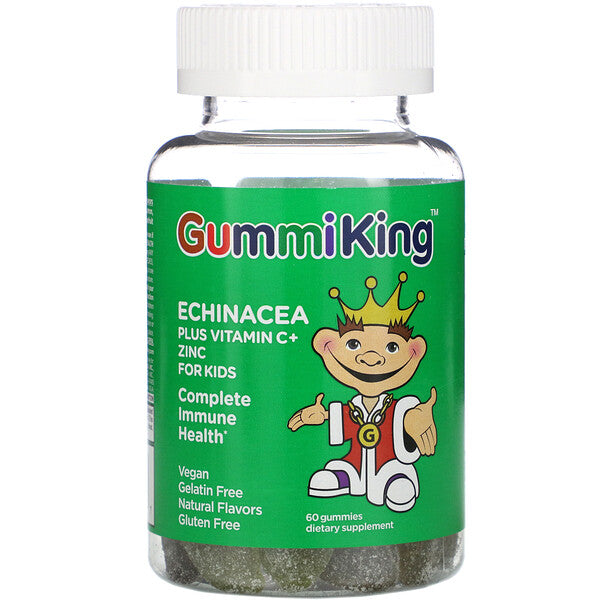 GummiKing, Echinacea Plus Vitamin C+ Zinc for Kids, Strawberry, Orange, Lemon, Grape, Cherry and Grapefruit, 60 Gummies