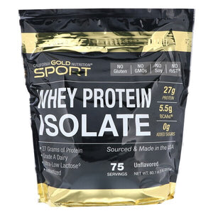 California Gold Nutrition, SPORT, Whey Protein Isolate, Unflavored, 90% Protein, Fast Absorption, Easy to Digest, Single Source Grade A Wisconsin, USA Dairy, 75 Servings, 5 lbs (2270 g)